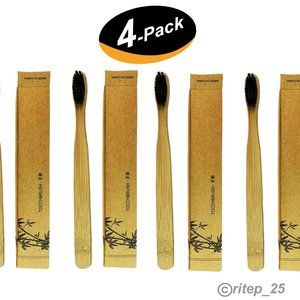 (4 Pack) Charcoal Bamboo Toothbrush Adult Organic Wooden Natural Biodegradable